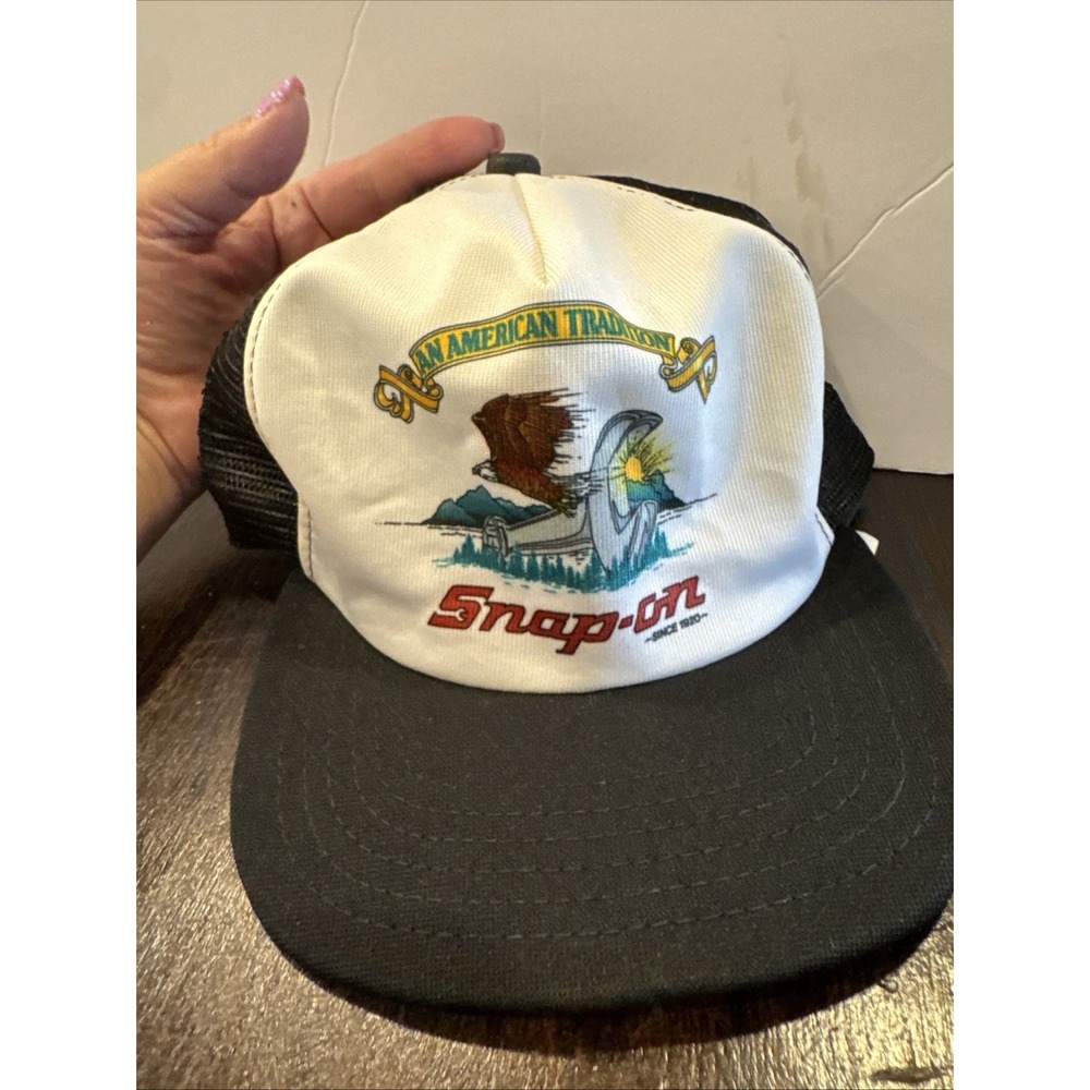 Vintage Snap-On Black & White mesh Back Snap Back New Era Made USA